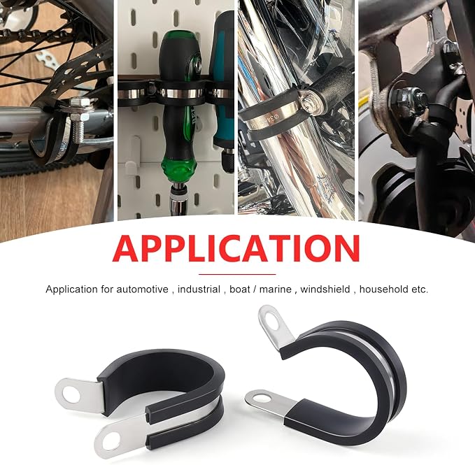 Newdeli 125Pcs Cable Clamps Assortment Kit 12 Sizes 3/16" 1/4" 5/16" 3/8" 1/2" 5/8" 3/4" 1" 1-1/4" 1-1/2" 1-3/4" 2" Stainless Steel Rubber Cushioned Hose Clamp Insulated Automotive Wire Pipe Clamps