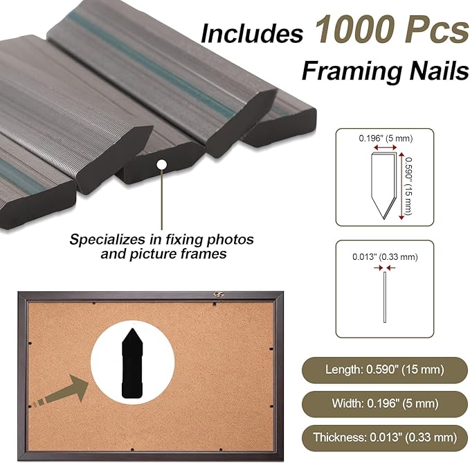 Point Driver with 1000 Flexible Point Nails, Manual Picture Framing Tool – Picture Frame Stapler/Nailer/Tacker for DIY Crafts, Picture Frame Hardware and Glazing Points