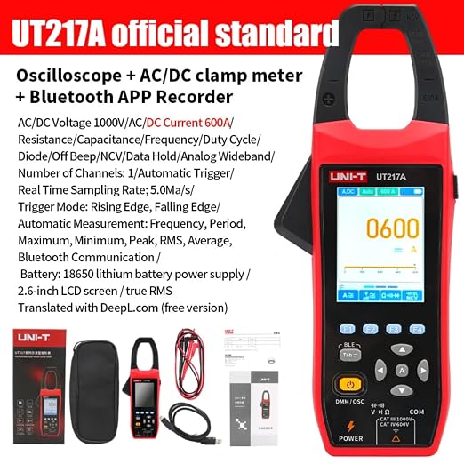 UNI-T UT217A Oscilloscope clamp multimeter,1000VAC/DC Voltage Tester,5MS/s Sampling Rate,1MHz Bandwidth,20000 Counts TRMS current clamp, Resistance,Capacitance,Continuity Test,NCV,Diode Test, MF meter