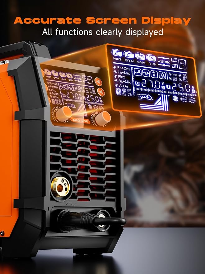 RUBIK Aluminum MIG Welder 250Amp, 5 in 1 MIG/Stick/Lift TIG Welder | Gas Gasless Digital MIG Welder 110V/220V Dual Voltage LCD Display Welding Machine, Professionals Multi Process Welder