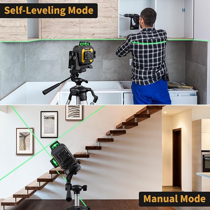Firecore Laser Level 360 Self Leveling, 1/13" High Accuracy, Rechargeable Green Cross Line Laser for Construction and Picture Hanging, Outdoor Pulse Mode Up To 197ft, Hard Case Included