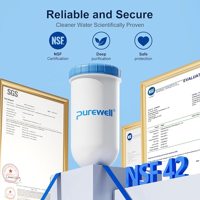 Purewell 8-Stage Fluoride Purification Elements, 7-Inch Pitcher Cartridge Compatible with Zero Pitcher, NSF/ANSI 42 & 372 Certified,41000-Gallon Long-Lasting, Reduces 99% Fluoride & Chlorine (4-Pack)