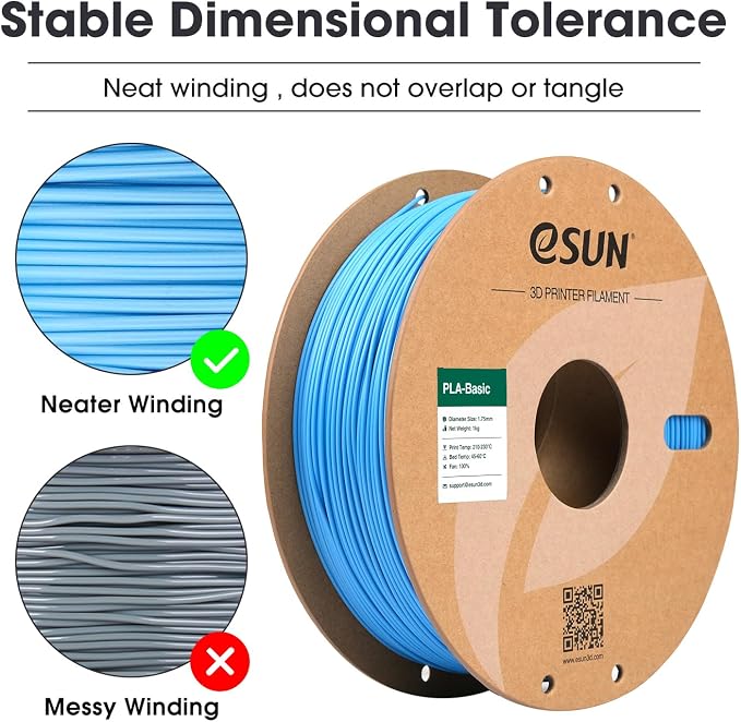 eSUN PLA Basic Filament 1.75mm, 3D Printer Filament High Speed PLA for Fast Printing, 1KG Spool (2.2 LBS) 3D Printing Filament for High Speed 3D Printers, Light Blue