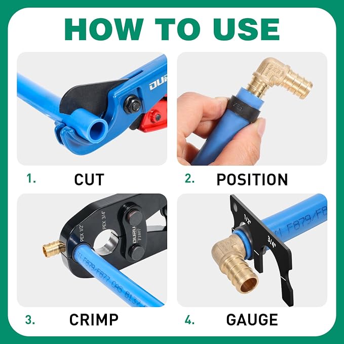 OURU PEX Crimping Tool for Copper Rings 1/2" & 3/4", Plumbing Tool Kit with 20PCS 1/2" and 10PCS 3/4" Copper Crimp Rings, Tubing Cutter and Go/No-Go Gauge, Meets ASTM F1807 Standard