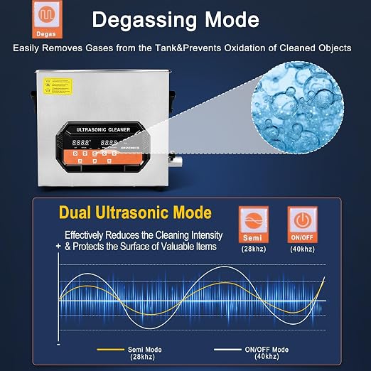 Ultrasonic Cleaner 15L 360W Digital Ultrasonic Cleaning Machine with Upgraded Degassing & Gentle Mode, 40kHz, with Heater & Timer for Tools, Jewelry, Watches, Glasses, Dentures, Small Parts
