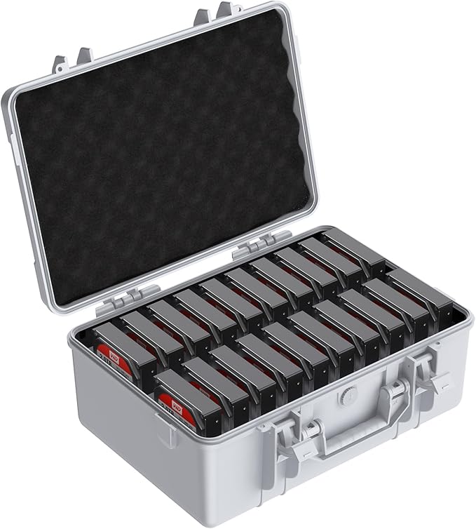 ORICO Hard Drive Case 3.5inch 20-Bay HDD/SSD Multi-Protection Storage Suitcase with Foam Hard Case Shockproof Anti-Static MoistureProof Carrying Box-PSC L20