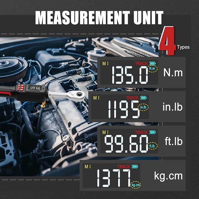 VANPO Digital Torque Wrench 3/8-Inch,5-99.6 Ft-Lb for Bike, Motorcycle | 6.8-135 Nm, Electronic Torque Wrench with Color Screen,Buzzer and LED Alertm, Preset & Data Storage forAutomotive Maintenance