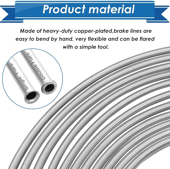 3/16inch x 25 ft Brake Line Tubing Kit Flexible Zinc Coated Alloy Brake Line Tubing Coil with 16 Inverted Flare Fittings SAE Standard