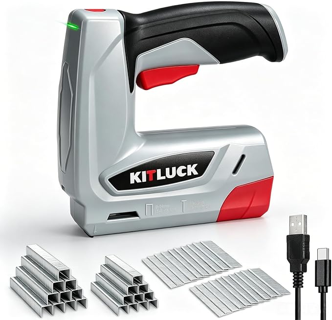 KITLUCK Electric Staple Gun, 2-in-1 Cordless Brad Nailer, 4V Electric Stapler Kit with 2000 Staples and 1000 Nails, USB Charger, 2000mAh Li-ion Battery for Home Use, Wood, Fabric, DIY