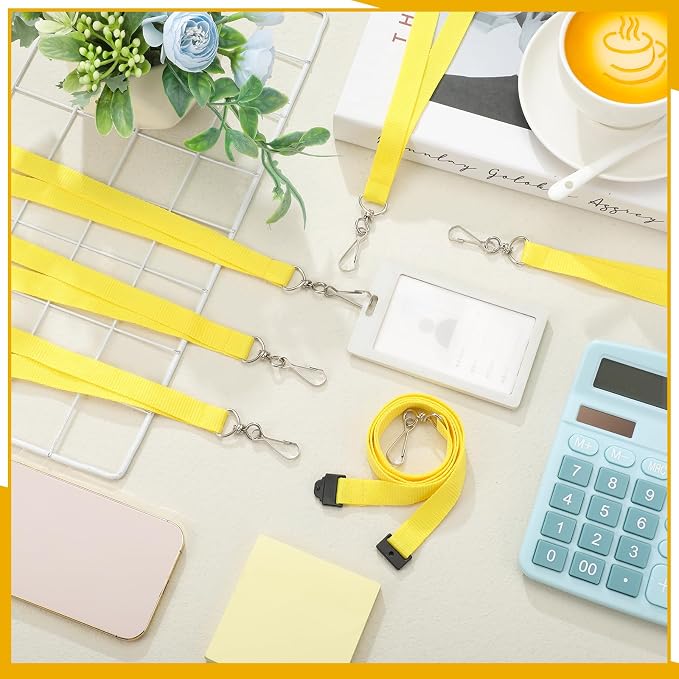 Patelai 12 Pcs Breakaway Lanyards with J Hook Bulk Flat for ID Badges Neck Badge Lanyards Card Nametag Holder Neck Straps (Yellow)