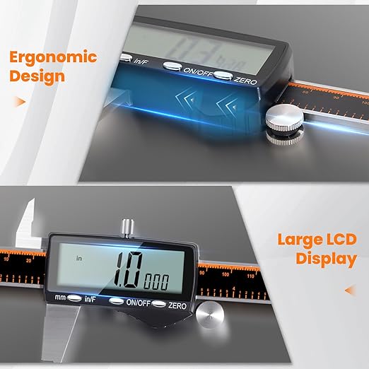HARDELL Digital Caliper, Rechargeable 0-8 Inch Calipers Measuring Tool with Large LCD Screen, Inch/MM/Fraction, Stainless Steel, Auto-Off, Vernier Caliper Digital Micrometer for DIY