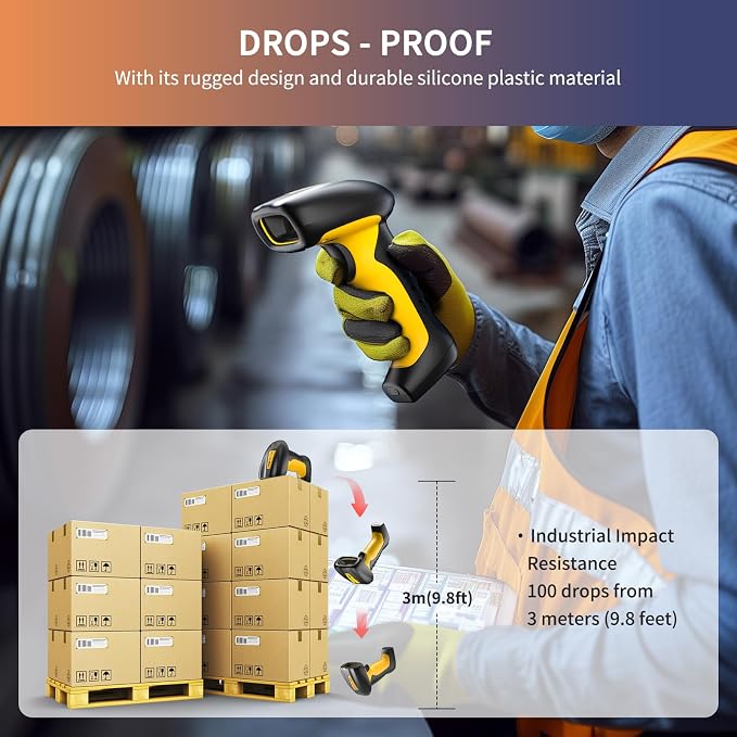 NETUM RD-1203L Pro Upgraded Wireless Bluetooth Rugged Waterproof 1D/2D Extended Range Scanner - Up to 5m