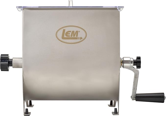 LEM Products MightyBite Manual Meat Mixer, 20 lb Stainless Steel Meat Mixer for Ground Beef, Sausage Making, Kitchen Meal Prep, Hand-Crank Food Mixing for Home Use