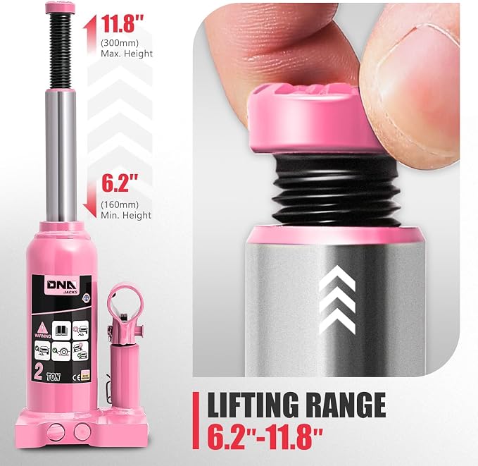DNA Motoring 2 tons / 4409 lbs Lifting Automotive Welded Hydraulic Bottle Jack for Repair Vehicle, Pickup, Truck, w/Manual Handle, Pink, TOOLS-00346-PK
