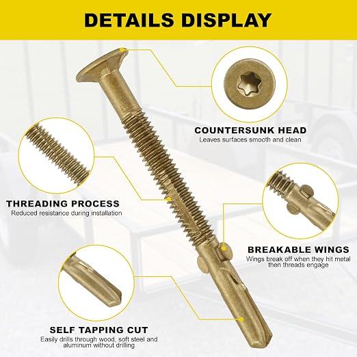 FMhotu #12 x 2-1/2" Trailer Deck Screws, Self-Tapping Sheet Wood Metal Screw, 550Pcs T25 Star Bits Reamer Tek Screws for Trailers, for Attaching Wood to Steel