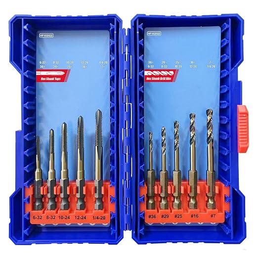 HighFire 10-Piece Hex Shank Drill and Tap Set for Metal, Impact Drill Bit Set, Upgrade Combination of Drill and Tap Set 6-32 UNC to 1/4-20 UNC, MRO & Industrial Grade, DIY Hex Screwdriver