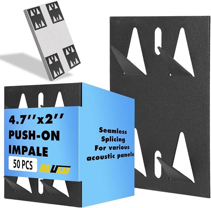 Blulu 50 Pcs Acoustic Panel Impaling Clips, 18 Gauge Galvanized Steel Sound Panel Wall Mount for Gypsum Board Plywood Masonry, Surface Mounting Impaling Clips for Acoustic Foam Panels (Black)