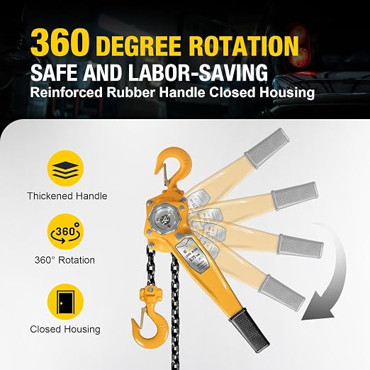 YELLOW JACKET 3/4 Ton Manual Lever Chain Hoist, 10 FT Come Along, G80 Galvanized Carbon Steel with Weston Double-Pawl Brake, Chain Come Along and Safety Measures for Chain Fall
