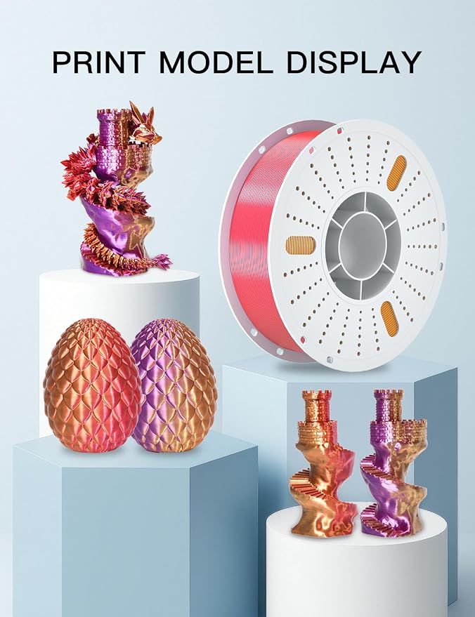 PINBALL Silk PLA 3D Printer Filament 1.75mm Shiny Silk Tricolor Filament 3D Printing PLA Filament Dimensional Accuracy +/- 0.02mm 1 KG Silk Golden-Purple-Red