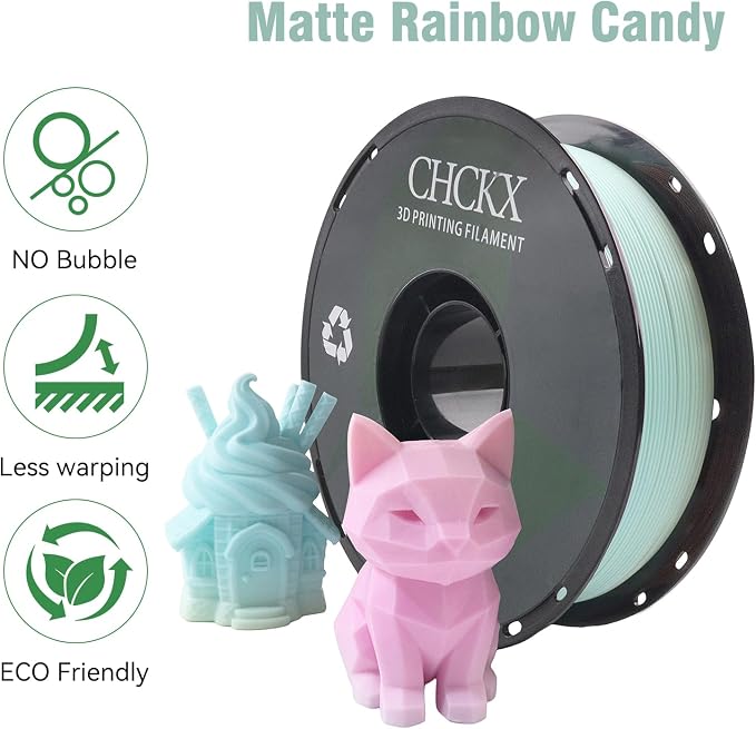 Matte Rainbow PLA 3D Printer Filament, 1KG Spool(2.2lbs) 1.75mm PLA Gradient Filament for Most FDM 3D Printers, Candy 2 Green Pink Yellow