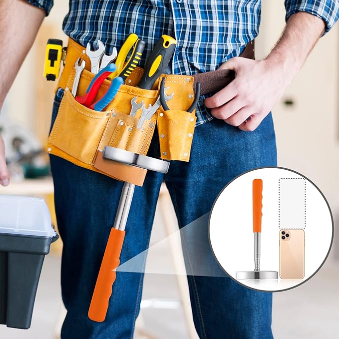 2 Pack Telescoping Magnetic Sweeper Pickup Tool, Screws Parts Finder with 35LB Pull Capacity, Retractable 8.6" to 33" with Strong Magnet, Pick up Screws, Metal Parts, Orange