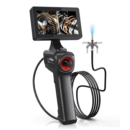 360° Articulating Borescope Camera, 3.9mm Borescope Endoscope with 5" IPS Screen, 720P HD, 4.9FT Gooseneck Cable, IP67 Waterproof Snake Cameras with 6 Lights for Automotive, Plumbing