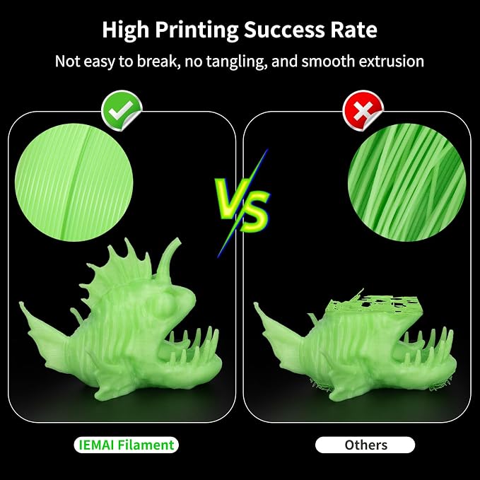 IEMAI Green Glow in The Dark PETG Filament 1.75mm 1KG, Luminous 3D Printer Filament Long-Lasting Glow & High-Brightness, Neat Wound and Easy Print, Accuracy +/-0.02mm