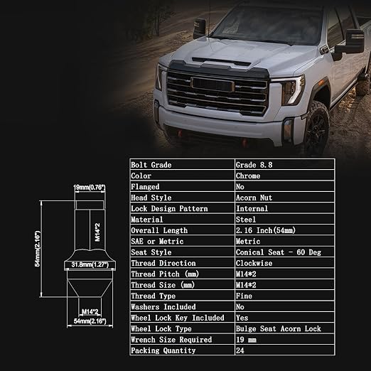 24PCS M14 x 2 One-Piece Factory Style Chrome Lug Nuts Compatible with F-150 2000-2014， Expedition 00-14， Lincoln Navigator 2004-2014