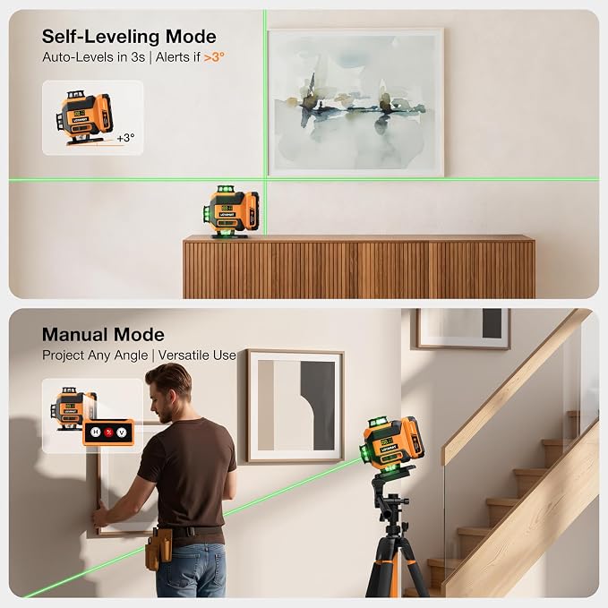 Laser Level, 4x360° Self Leveling Laser Level with Tripod, 16 Line Green Cross Line Laser Leveler Tool for Construction, Tiling, Woodworking