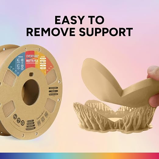 OVERTURE Matte PLA 1.75mm, Low Warp & Smooth Finish 3D Printer Filament | Frosted Matt Finish Hides Layer Lines, 1kg Spool (2.2lbs) Cardboard Spool, Fit Most FDM Printer (Matte Wood)