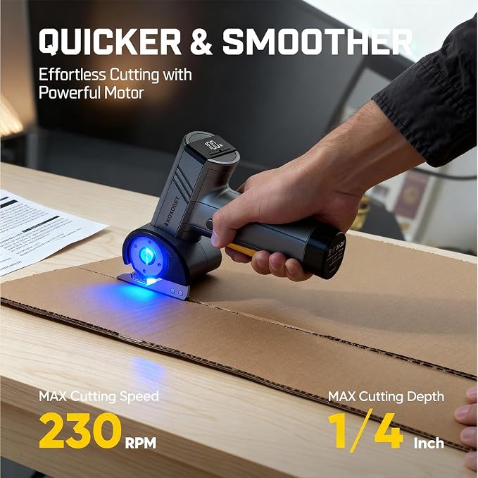2026 Upgrade 4.2V Cordless Cutting Tool, Cardboard Cutter with LED Display, Brushless Motor, Cutting Tool Cut Trim Saw Flexible Blade, Electric Chop Saw for Fabric, Cardboard, Leather, Carpet-Orange