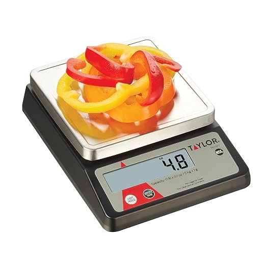 Taylor TE10FT 11-Pound Commercial Digital Portion Control Scale, 11 lb (5 kg) in 0.1 oz (1 g) Food and Cooking Scale, Tare and Hold Function, NSF, Stainless Steel Platform,standart (Pack of 4)