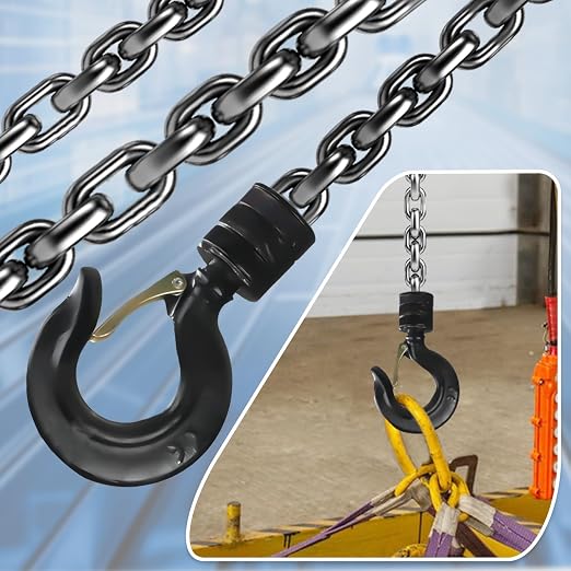 1 Ton Hand Chain Hoist, 2200 lbs Capacity 10 ft Lift – Manual Chain Block with Manganese Steel G80 Load Chain & 2 Heavy Duty Hooks, for Garage, Warehouse, Automotive