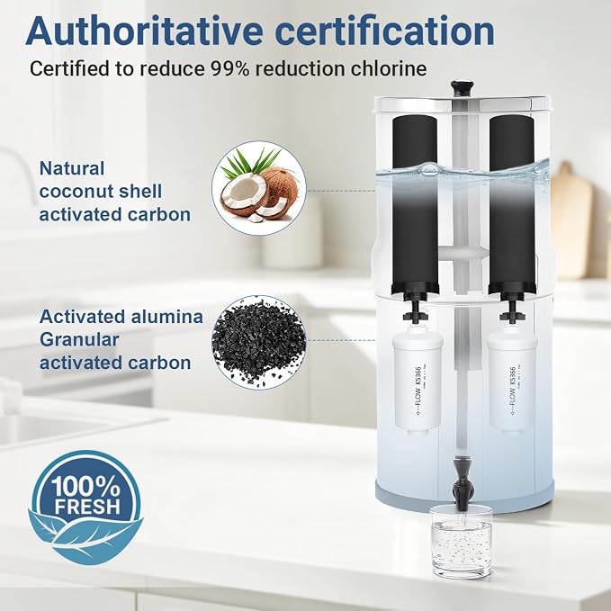 Gravity Water Filters for Berkey Replacement,NSF 42 Certified,Compatible with Berkey Gravity Filtration System,Combo Pack of 4 (2 Black Purification & 2 Fluoride PF-2 Filters)