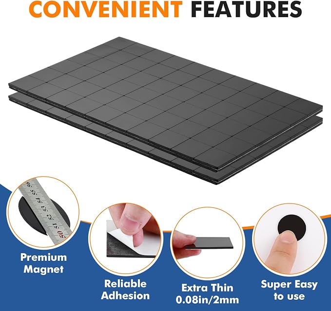 Aertiavty Magnetic Squares with Adhesive Backing, 360 Pcs 0.8" Fridge Magnets, Magnetic Strips with Adhesive Backing, 80 Mil Magnet Sheets for Whiteboard, Refrigerator, Crafts, Easy Peel and Stick