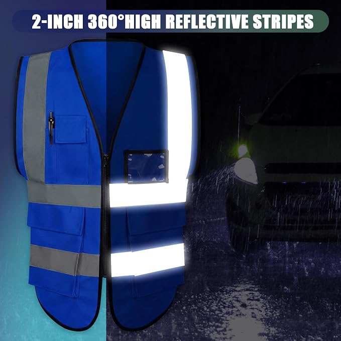 Leumoi 30 Pack Reflective Safety Vest with Pockets and Zipper High Visibility Vest for Women Men Work