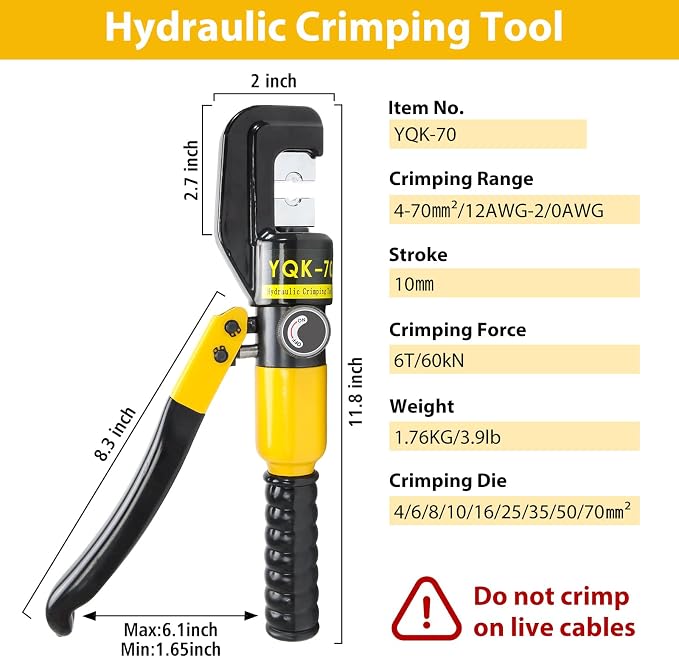 Hydraulic Crimping Tool and Cutter Set, Hydraulic Crimper, 12 AWG to 2/0 AWG, Cable Crimper with 9 Crimping Dies, for Industrial and Residential Electrical Work