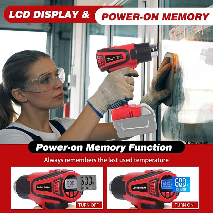 Cordless Heat Gun Compatible with Milwaukee m18 Battery,Adjustable Temp 120℉–1110℉,LED Light,LCD Digital Display,Portable Hot Air Gun 4 Nozzles For Shrink Tubing DIY (Tool Only, Not Made by Milwaukee)