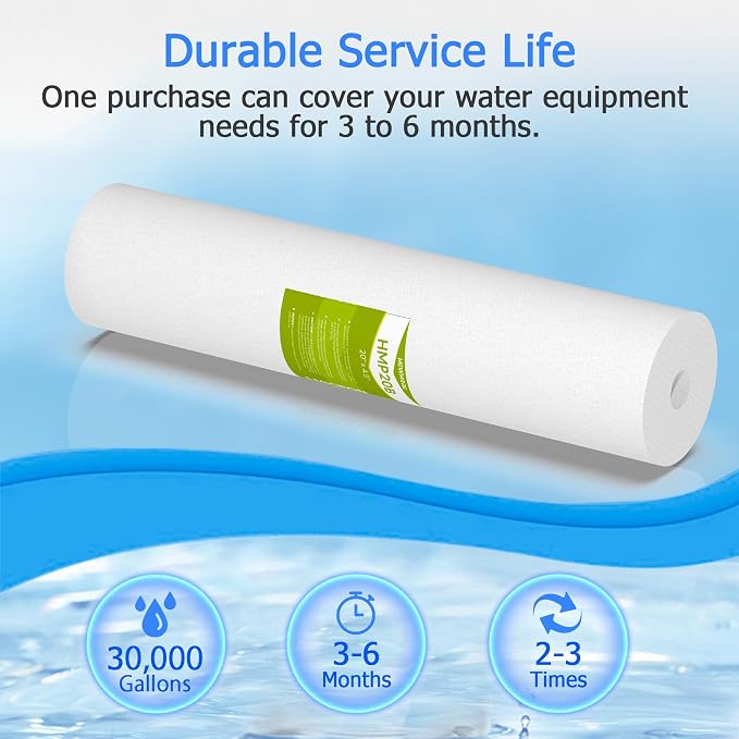 1 Micron 20" x 4.5" Whole House Sediment Filter Cartridge | Melt Blown Polypropylene, Gradient Density Design, High Dirt-Holding Capacity, Fits Standard 20" Big Blue Housings, 6 Pack