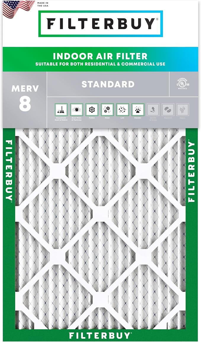 Filterbuy 15x28x1 Air Filter MERV 8 Essential Dust & Allergy Defense (1-Pack), Electrostatic Pleated HVAC AC Furnace Filters Replacement, Made in USA (Actual Size: 15.00 x 28.00 x 0.75)