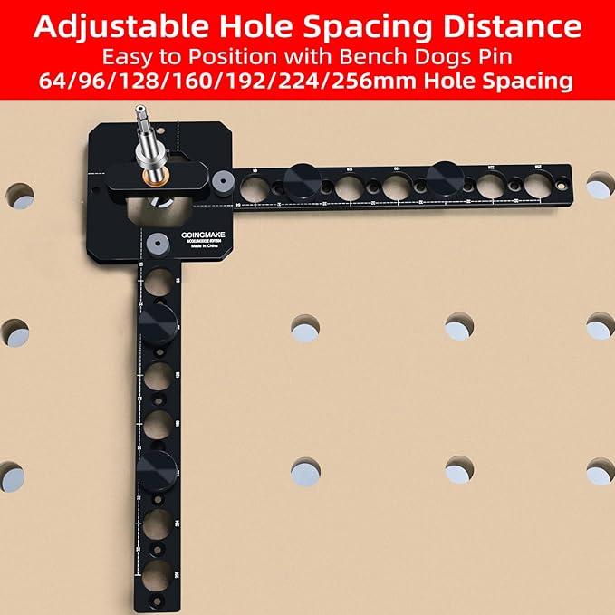 GOINGMAKE Portable Drill Guide for Drilling 20mm Work Bench Dog Holes, Workbench Dog Hole Drill Template for Building MFT Table Top, Workbench Top, Work Table, Cutting Board and Portable Workstation