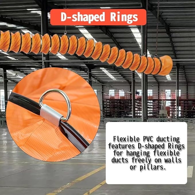 14 Inch PVC 25 FT Flexible Duct with Adjustable Connecting Belt and D-Shaped Rings for Utility Blower Ventilation Fan Exhaust Fan (14in x 25ft)