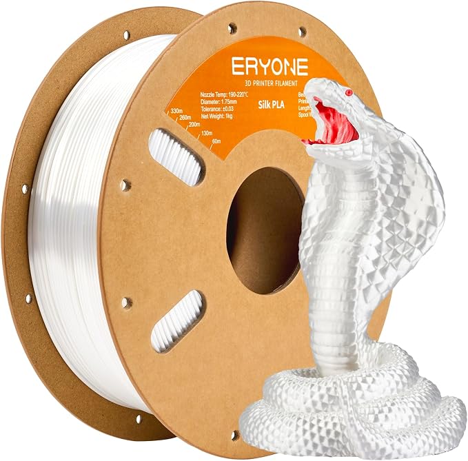ERYONE Silk PLA Filament for 3D Printer 1.75mm +/- 0.03mm, Shiny Filament 1kg (2.1lbs)/Spool, Silk White