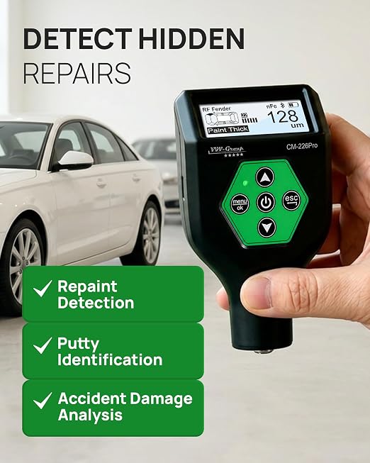 Paint Thickness Gauge CM-226Pro with Bluetooth App for iOS & Android, Rechargeable Coating Thickness Tester for Cars, Fe/NFe/Fe+Zn Detection, Car & Normal Modes, Auto Body Paint Meter