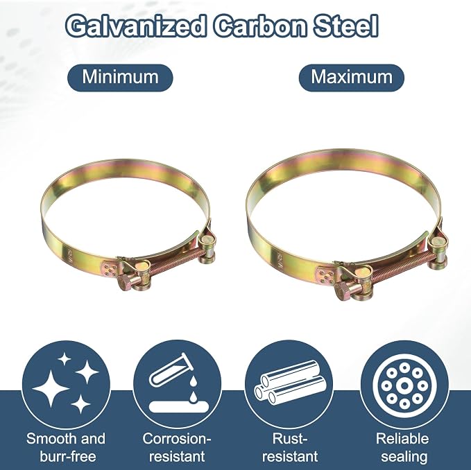 HARFINGTON 3pcs T-Bolt Hose Clamp 26-28mm (1.02-1.1") Galvanized Carbon Steel Adjustable Intake Radiator Pipe Clamps for Automotive Plumbing Industrial Pipes