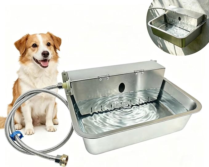 Automatic Dog Water Dispenser Outdoor Self Filling Water Bowl,Flip Cover & Wall-Mounted Design,Suitable for Cats,Dogs,Chickens Ducks Other Poultry,Suitable for Indoor & Outdoor Use