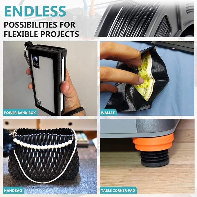 85A TPU 3D Printer Filament 1.75mm ±0.03mm,250g Black Filament,Super Soft & Flexible Rubber-Like Filament,Durable & Wear-Resistant, Smooth Feeding,Ideal for RC Car Tires, Lego Wheels.