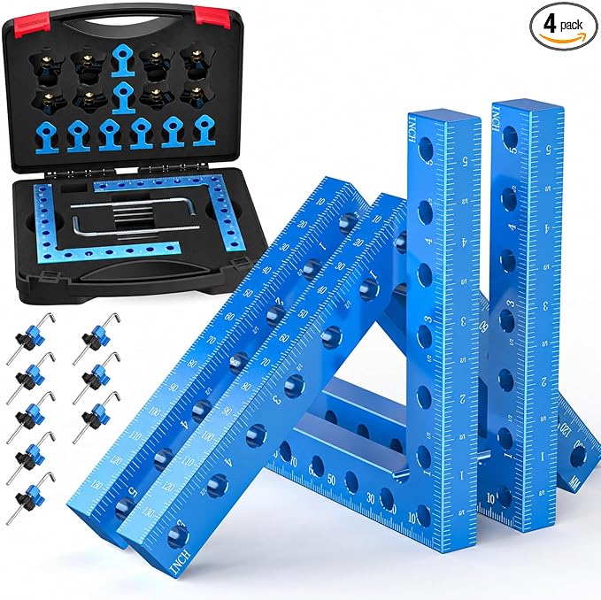 Professional 90 Degree Corner Clamp Set, CNC Aluminum Right Angle Clamp 140mm/5.5", Precision Wood Working Clamps with Dual Scale, L-Shaped Screws, Ideal for DIY, Cabinet, Box & Frame Assembly