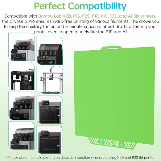 BIQU CryoGrip Pro Glacier Build Plate for Bambu-Lab X2D P2S P1S P1P X1C X1E A1 3D Printers, Firm Adhesion, Double-Sided Spring Steel Sheet, 257x257mm, Green