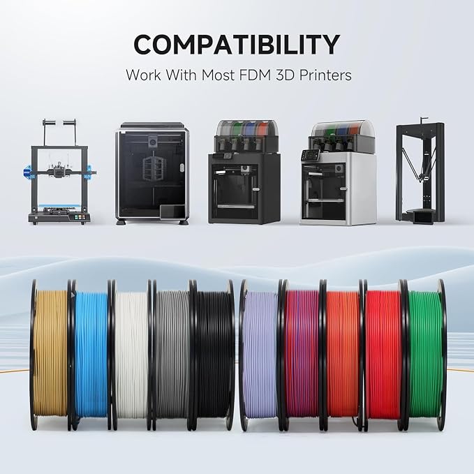 YOUSU Matte PLA 3D Printer Filament 1.75mm Bundle, Low Gloss & No Sanding Needed, Smooth Extrusion, Easy Support Removal, 10×250g Spools (2.5kg Total), 10 Colors Pack